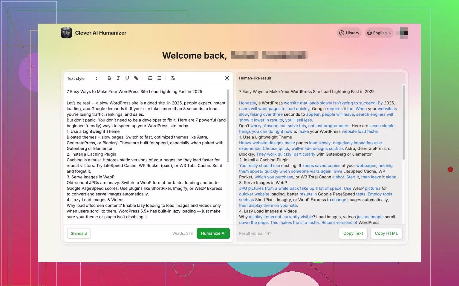 Free AI text humanizer