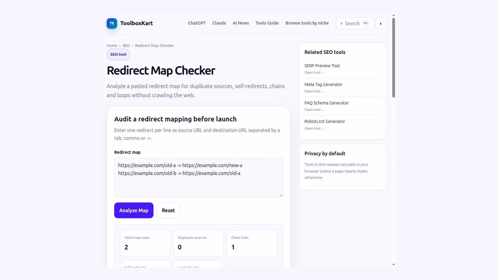 Redirect Map Checker screenshot