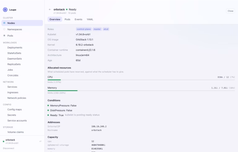 Loupe node detail with allocated CPU and memory, from the vendor repository