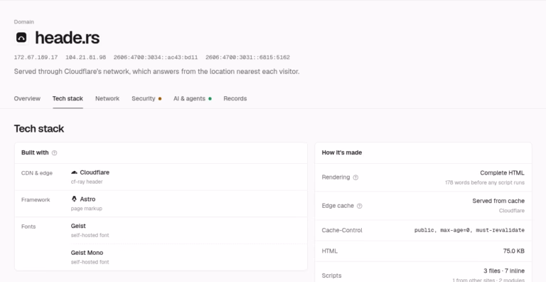 heade.rs official self-domain technology evidence view