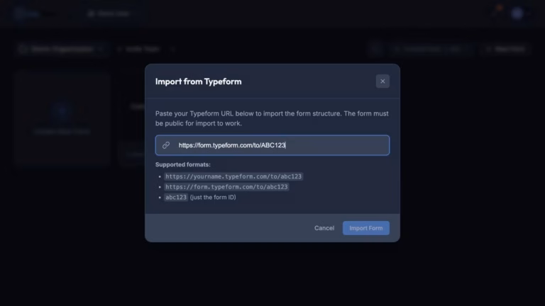 Rowform official Typeform structure import dialog