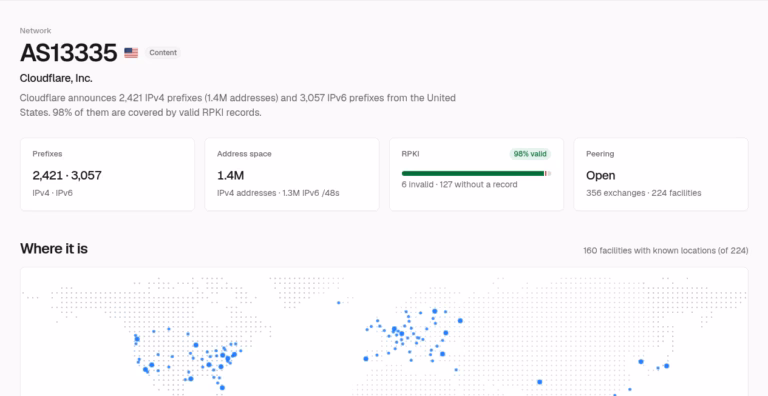 heade.rs official AS13335 public network example and peering map