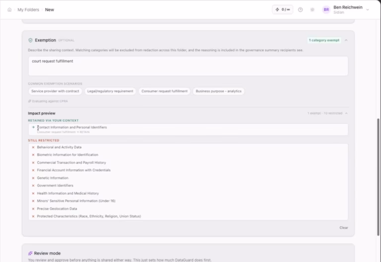 Sidian supplied official demo: exception impact and restricted categories